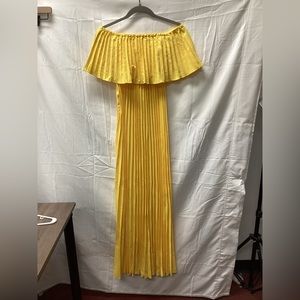 Yellow Pleated Over-the-Shoulder Dress